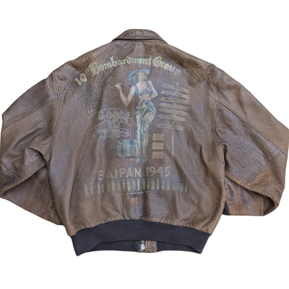 Vintage 1987 Avirex Flying Tiger Brown Leather Bomber Jacket Mens L - Picture 1 of 14